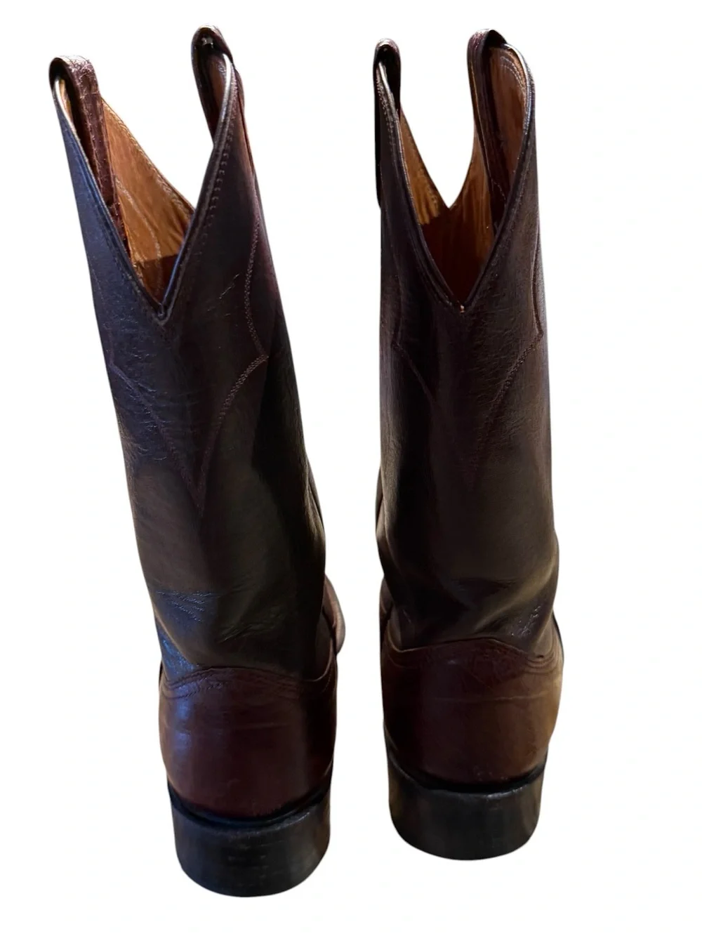 Nocona Boots Mens 7D Roper Style Western Leather Cowboy Boots in Deep Burgundy
